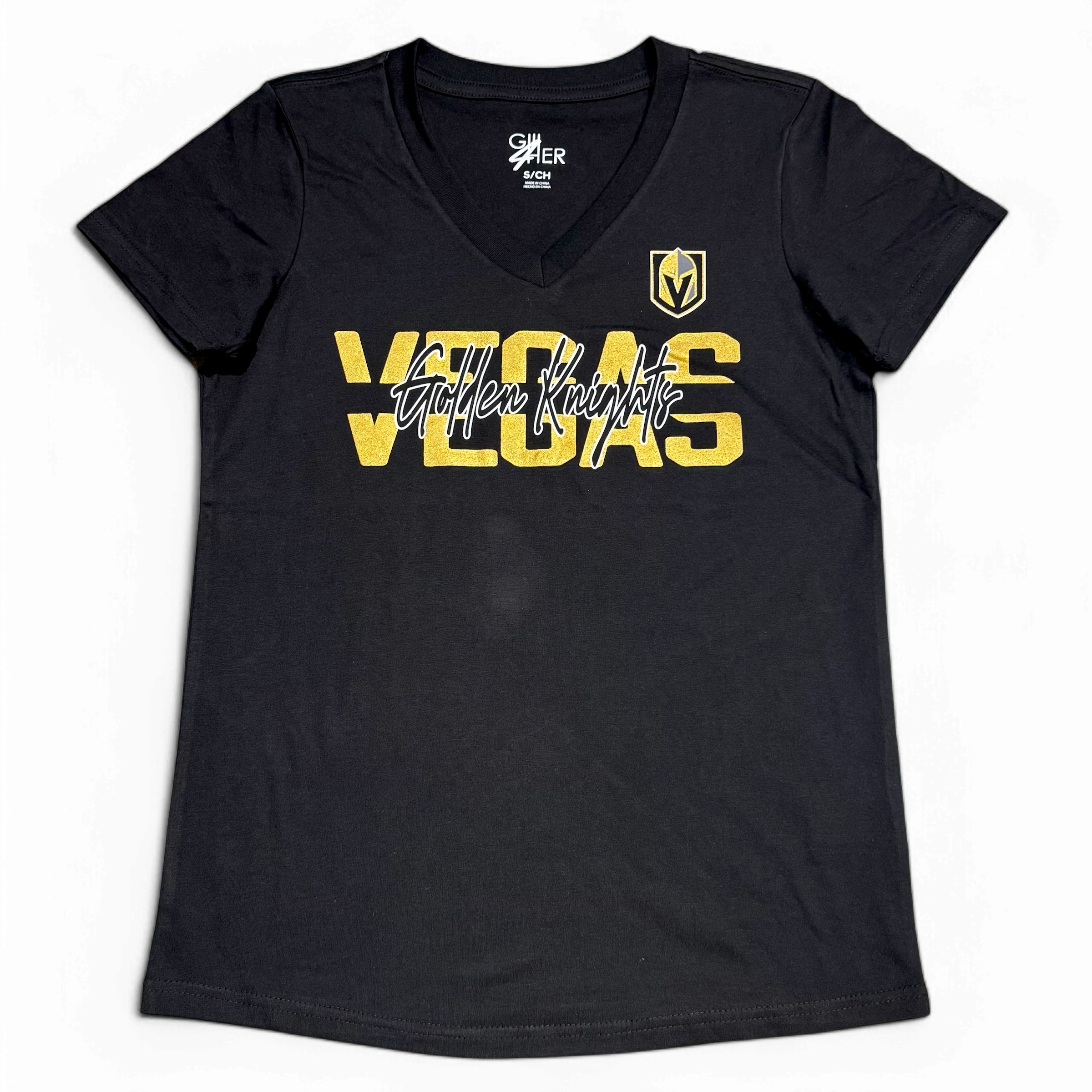 Vegas Golden Knights Women's Gold Block V-Neck Tee Black