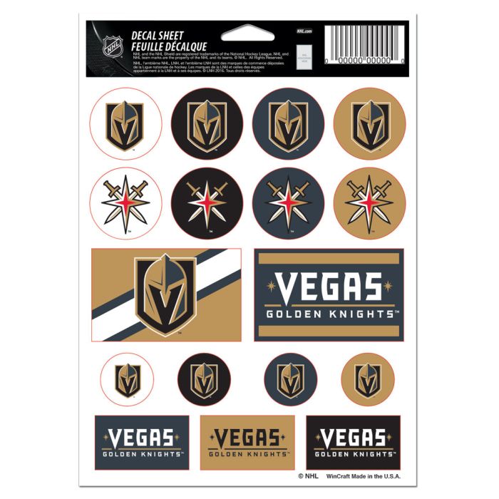 Vegas Golden Knights Vinyl Sticker Sheet 5" x 7"