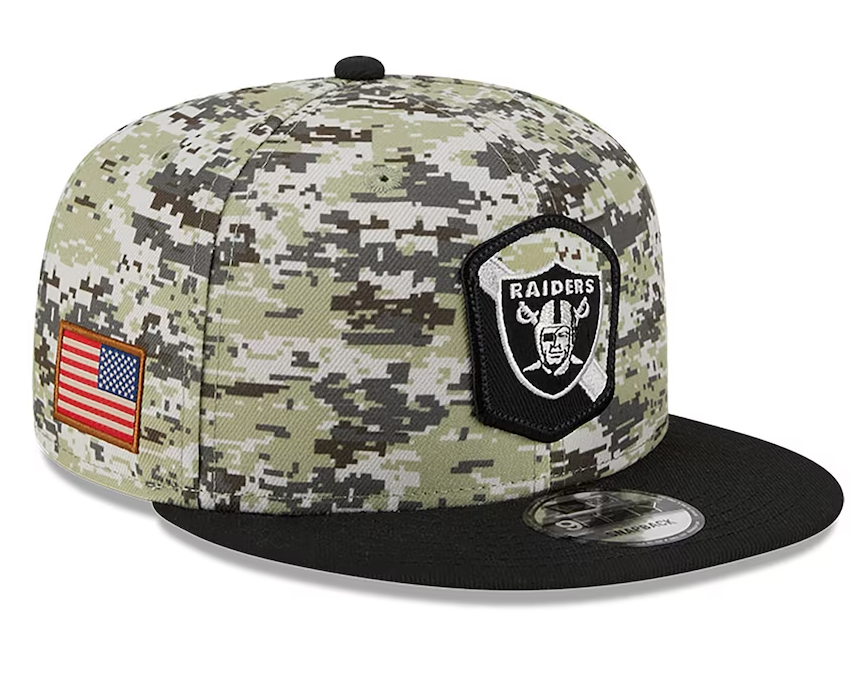 Las Vegas Raiders New Era Camo/Black 2023 Salute To Service 9FIFTY Snapback Hat