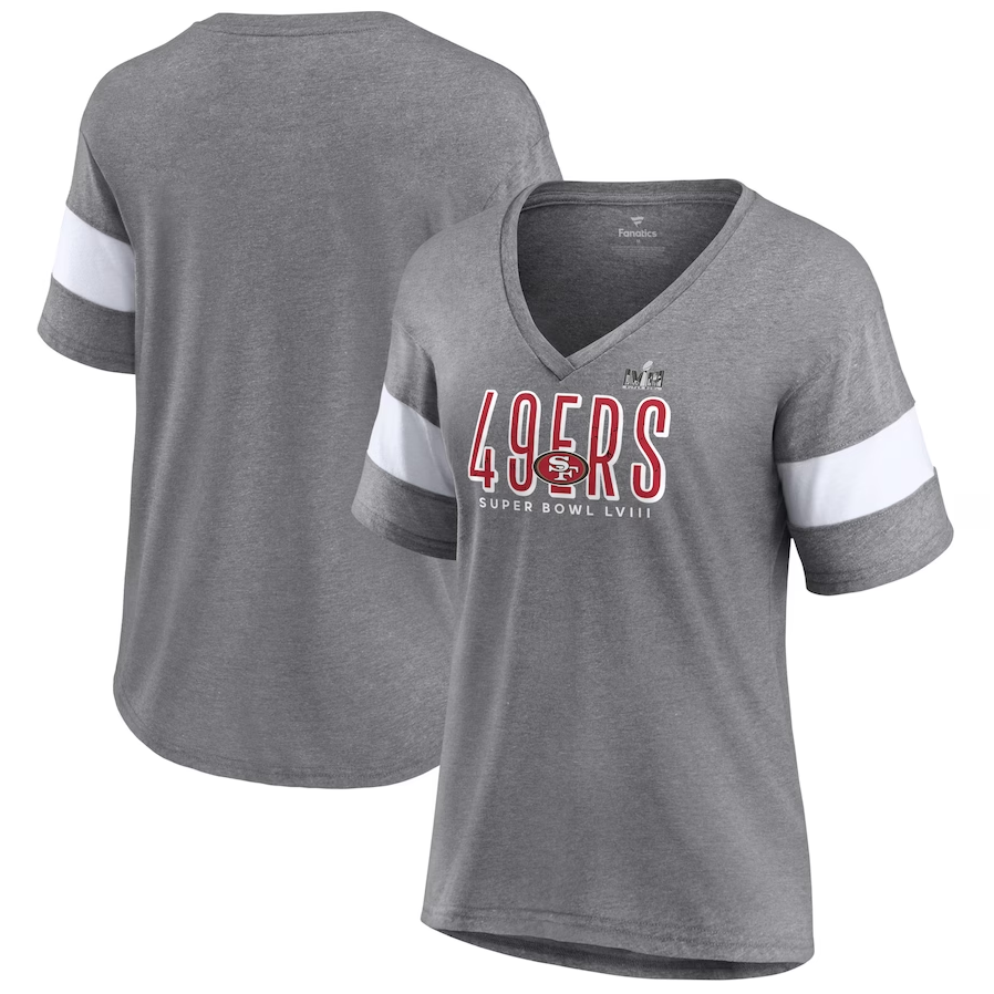 San Francisco 49ers Women's Super Bowl LVIII Cheer Section Tri-Blend V-Neck Fashion T-Shirt - Heather Gray ***