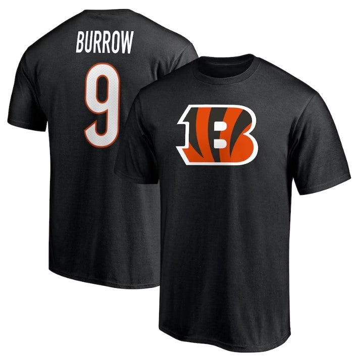 Cincinnati Bengals Joe Burrow Player Black Icon Name & Number T-Shirt