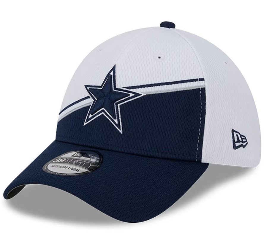 Dallas Cowboys New Era White/Navy 2023 Sideline 39THIRTY Flex Hat