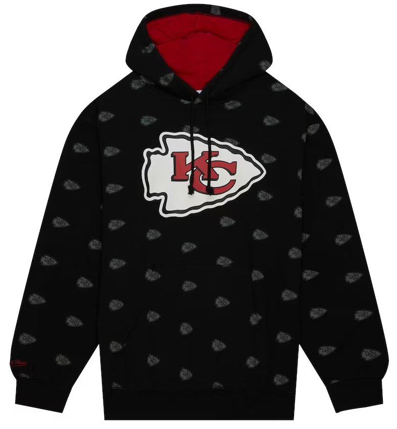 Kansas City Chiefs Mitchell & Ness Youth Allover Print Fleece Pullover Hoodie - Black