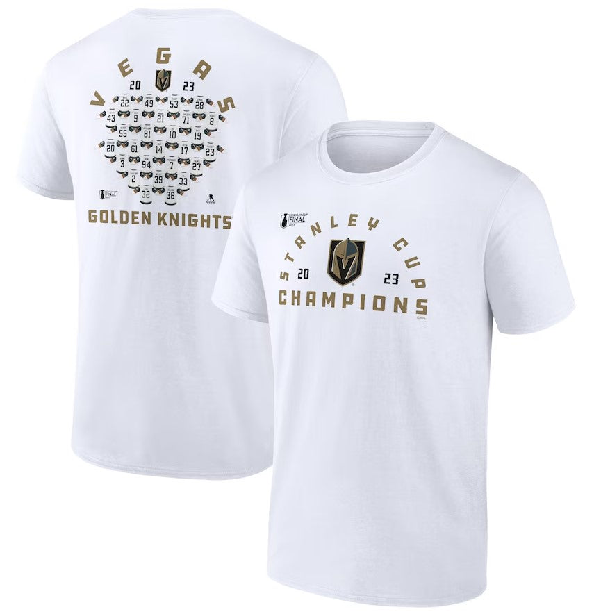 Vegas Golden Knights 2023 Stanley Cup Champions Jersey Roster T-Shirt - White