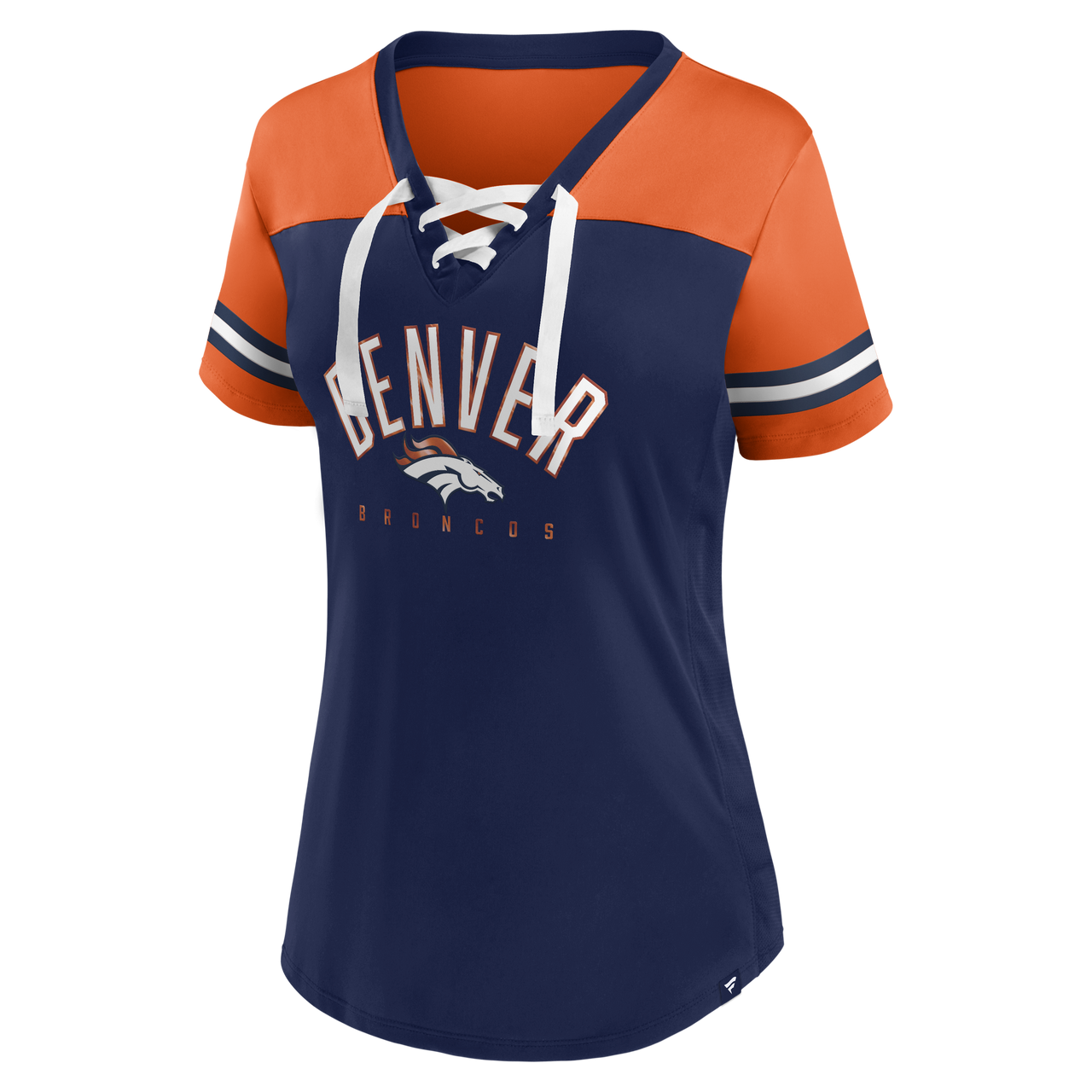 Denver Broncos Women's Blitz & Glam Lace-Up V-Neck Jersey T-Shirt - Black/Gold