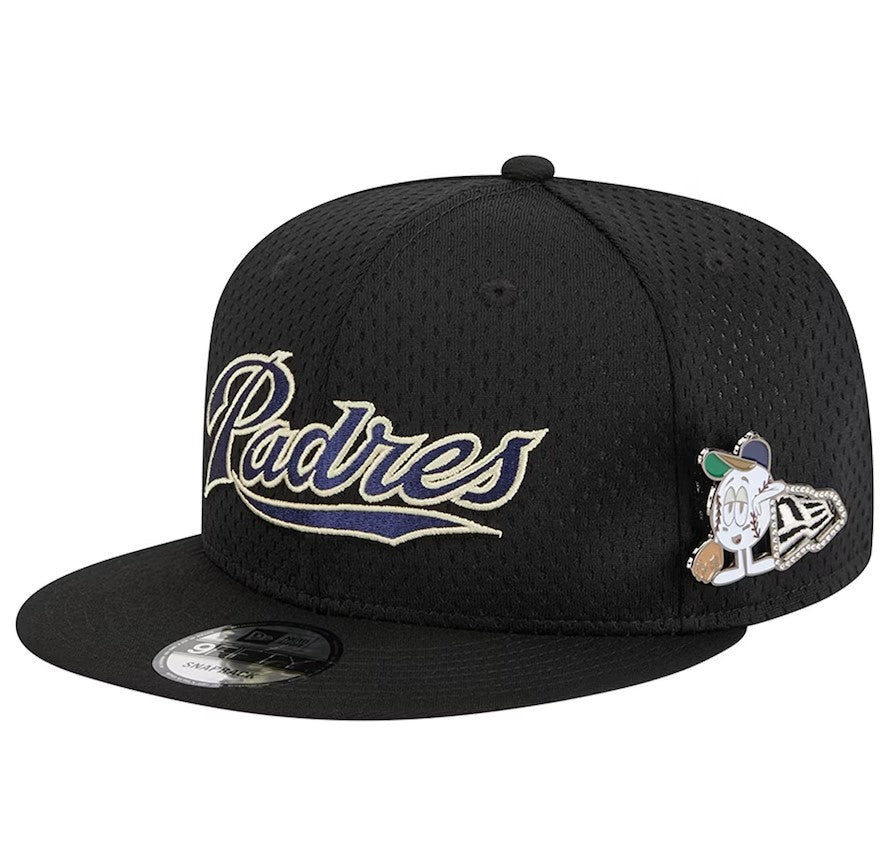 San Diego Padres New Era 9FIFTY Black Post Up Pin Snapback Hat