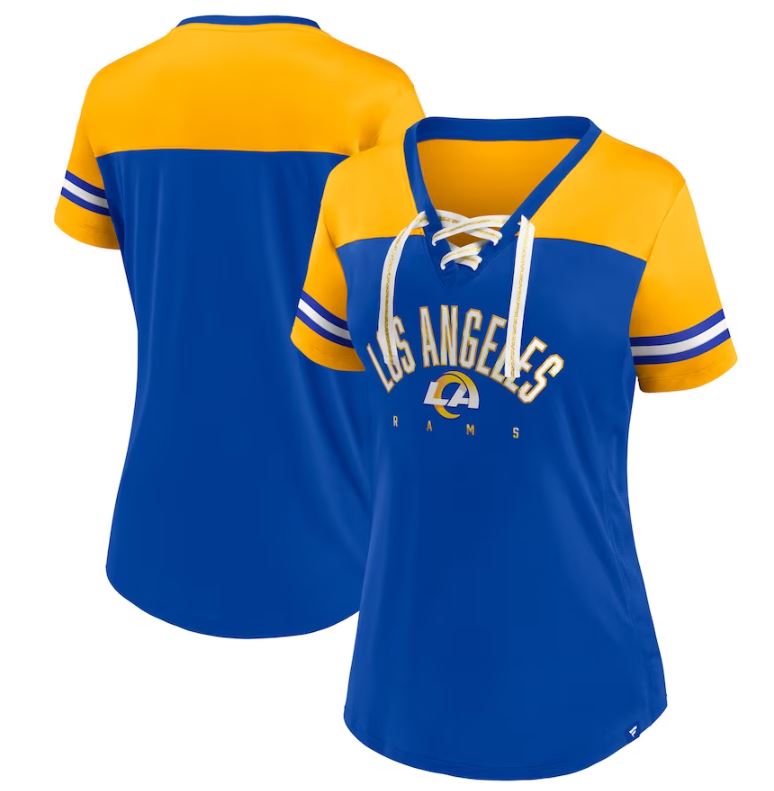 Los Angeles Rams Women's Blitz & Glam Lace-Up V-Neck Jersey T-Shirt