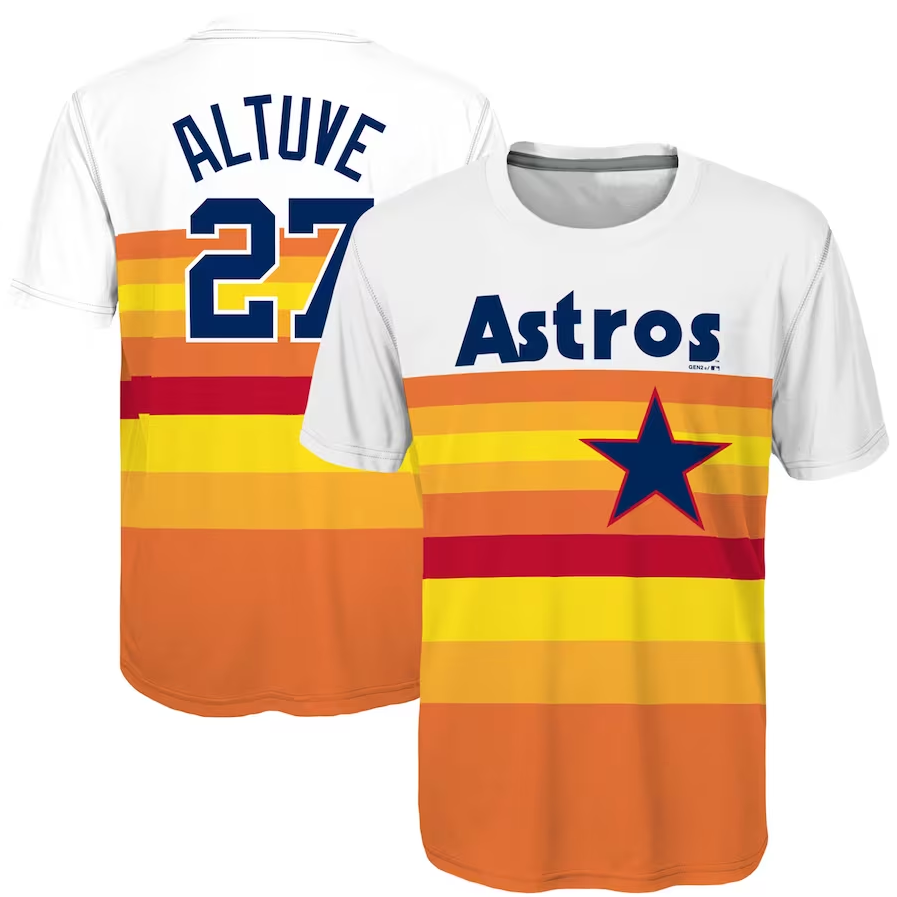 Houston Astros Youth Jose Altuve Majestic Orange Sublimated Cooperstown Collection Jersey T Shirt