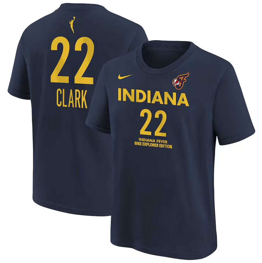 Caitlin Clark Indiana Fever Nike Youth 2024 WNBA Draft Explorer Edition Player Name & Number T-Shirt - Navy