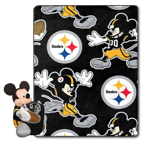Pittsburgh Steelers NFL Mickey Character Hugger Pillow & Silk Touch Throw Set