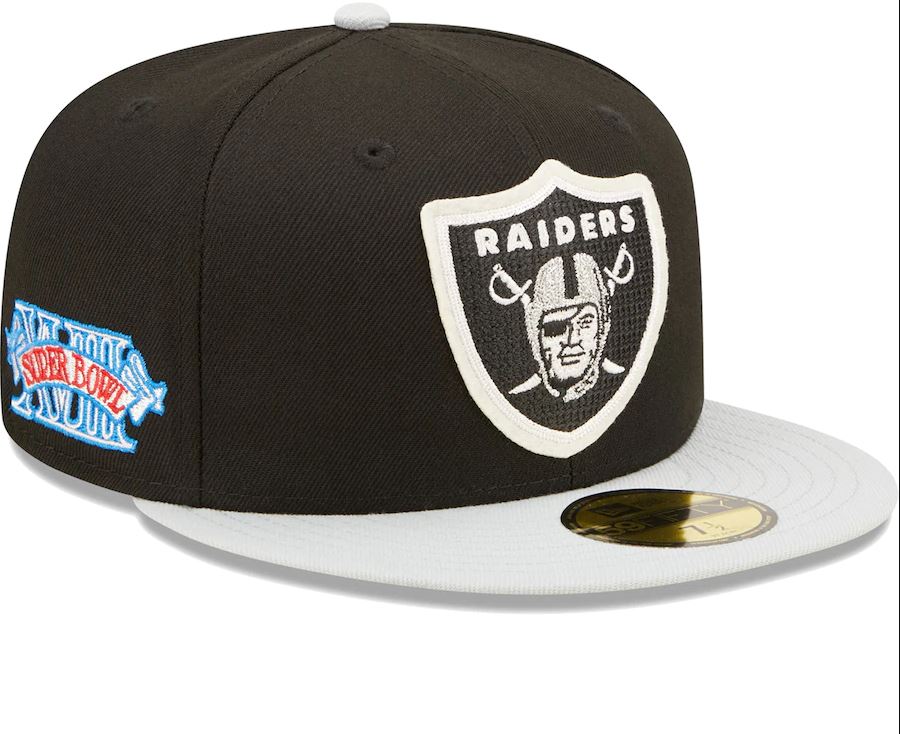 Las Vegas Raiders Black/Silver Super Bowl XVIII Letterman 59FIFTY Fitted Hat