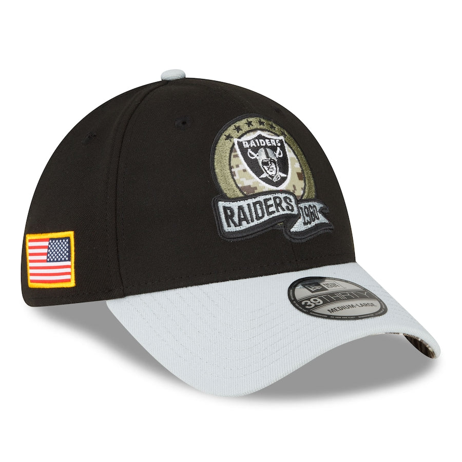 Las Vegas Raiders Black/Gray 2022 Salute To Service 39THIRTY Flex Hat