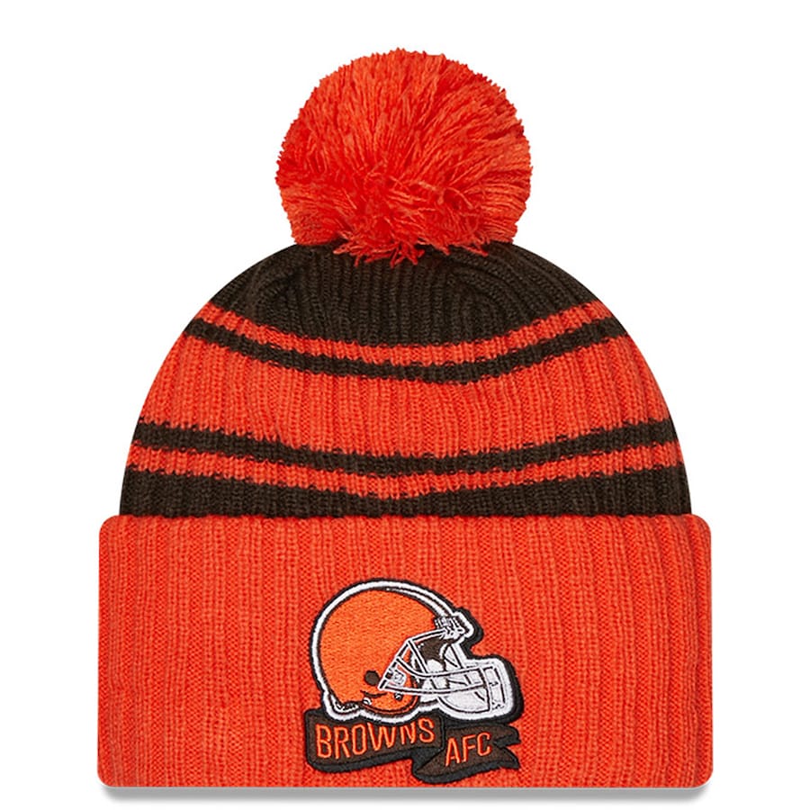 Cleveland Browns Pewter/Red 2022 Sideline Cuffed Pom Knit Beanie