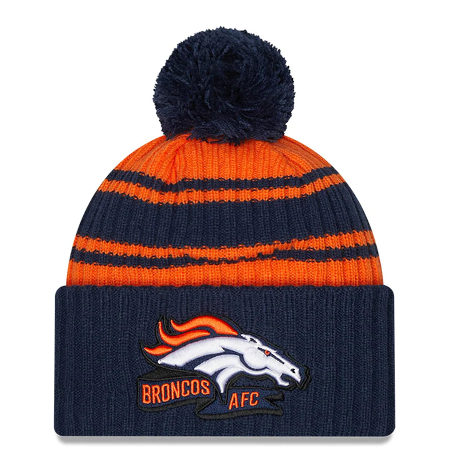 Orange Denver Broncos 2022 Sideline Cuffed Pom Knit Beanie