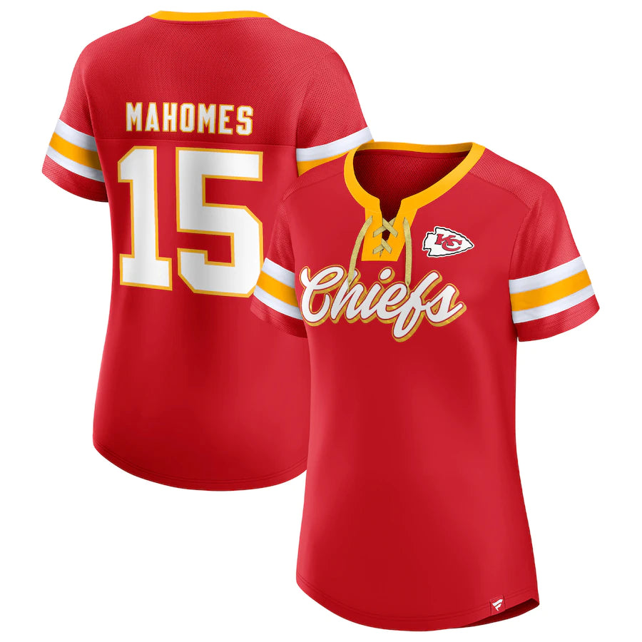 Patrick Mahomes Red Kansas City Chiefs Athena Name & Number Notch Neck T-Shirt