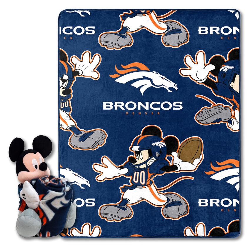 Denver Broncos NFL Mickey Character Hugger Pillow & Silk Touch Throw Set