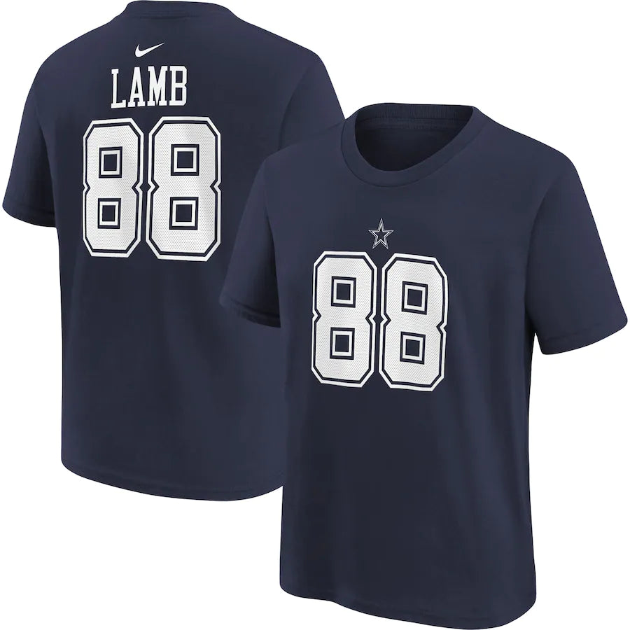 Youth Dallas Cowboys CeeDee Lamb Nike Navy Player Name & Number Performance T Shirt