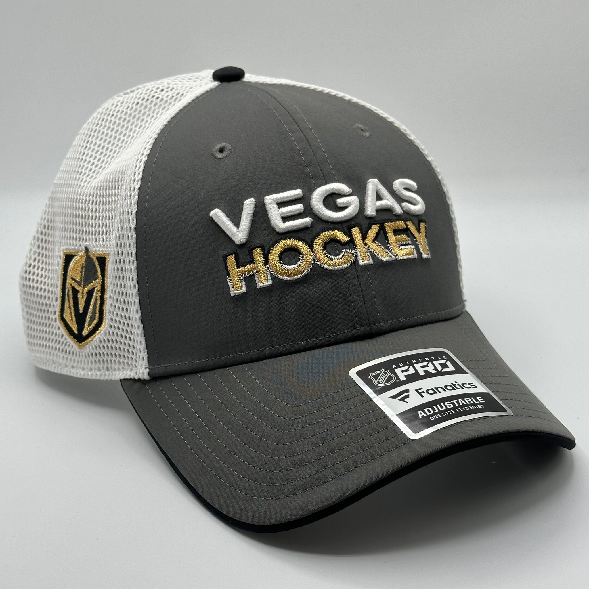 Vegas Golden Knights 2023-24 Authentic Pro Player Trucker Script Hat - GOLD FILL