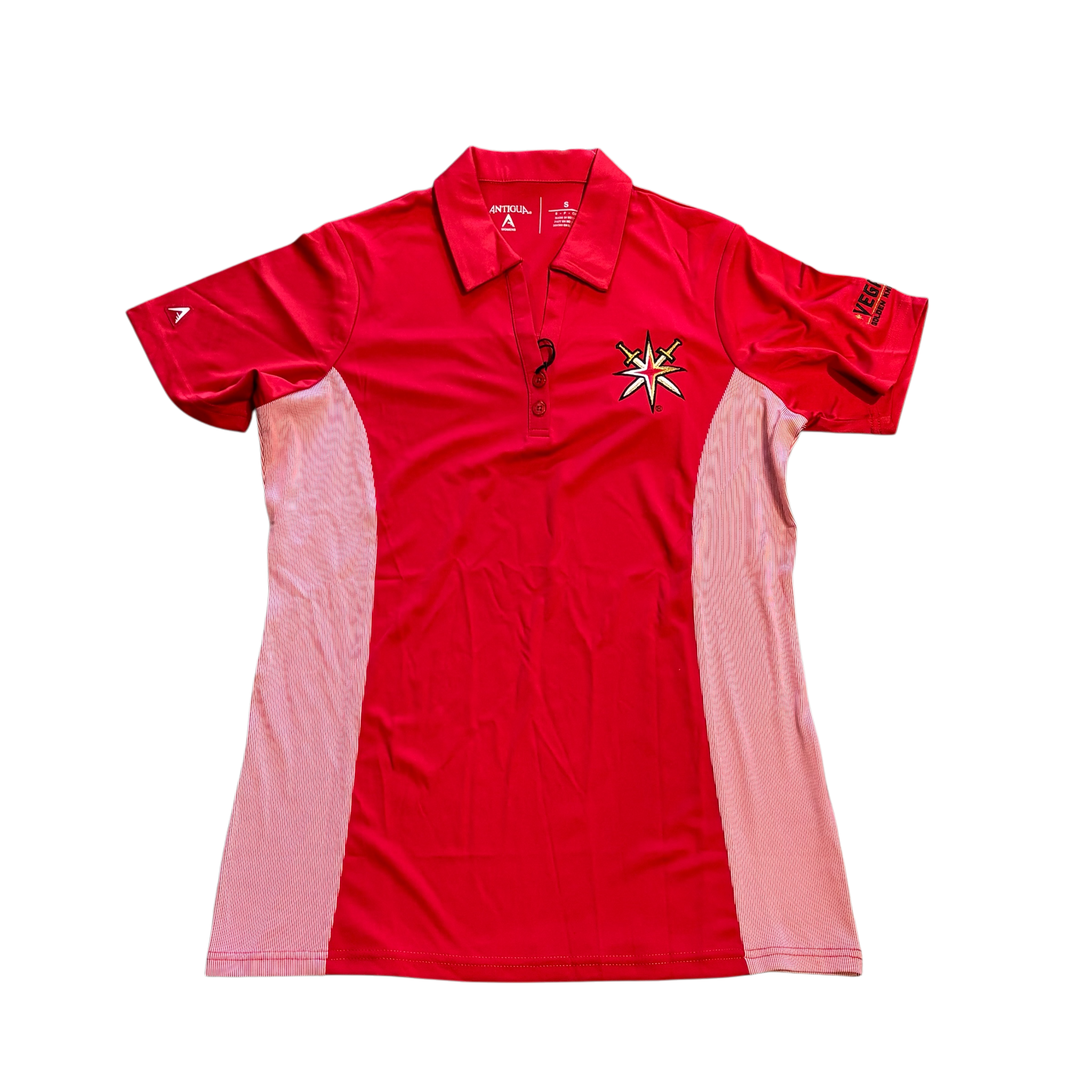 Vegas Golden Knights Women's Antigua Compass Polo Shirt - Red Stripes w/ Alternate Logo