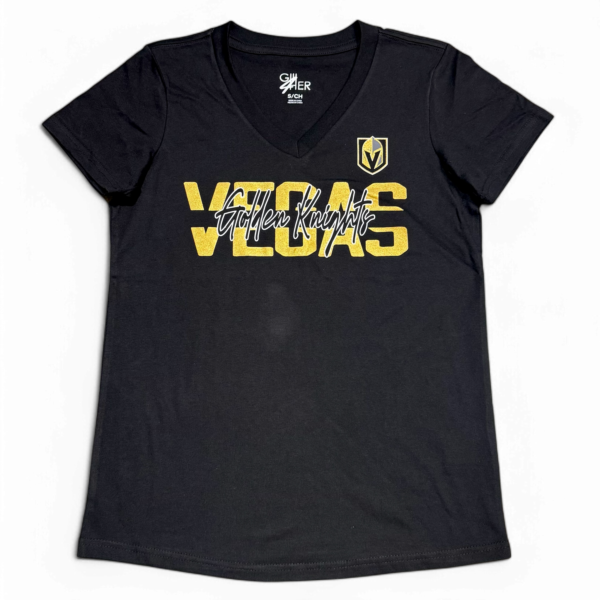 Vegas Golden Knights Women's Gold Block V-Neck Tee - Black