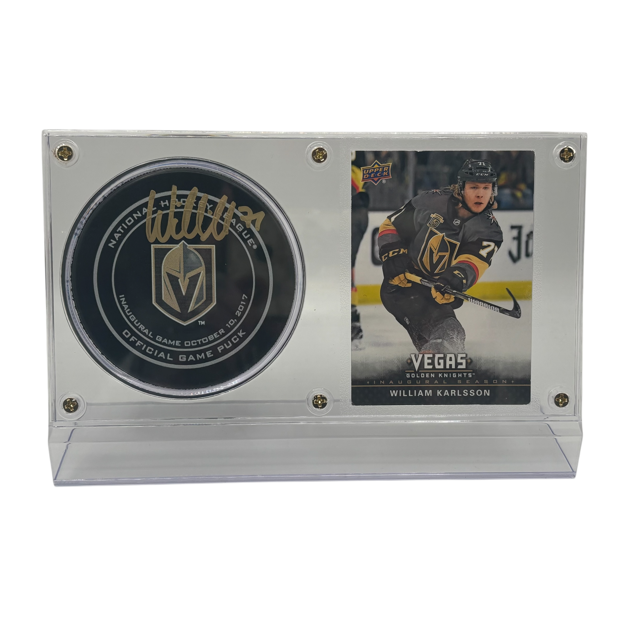 William Karlsson Vegas Golden Knights Autographed Signed Hockey Puck and Trading Card Case (Inaugural Game)