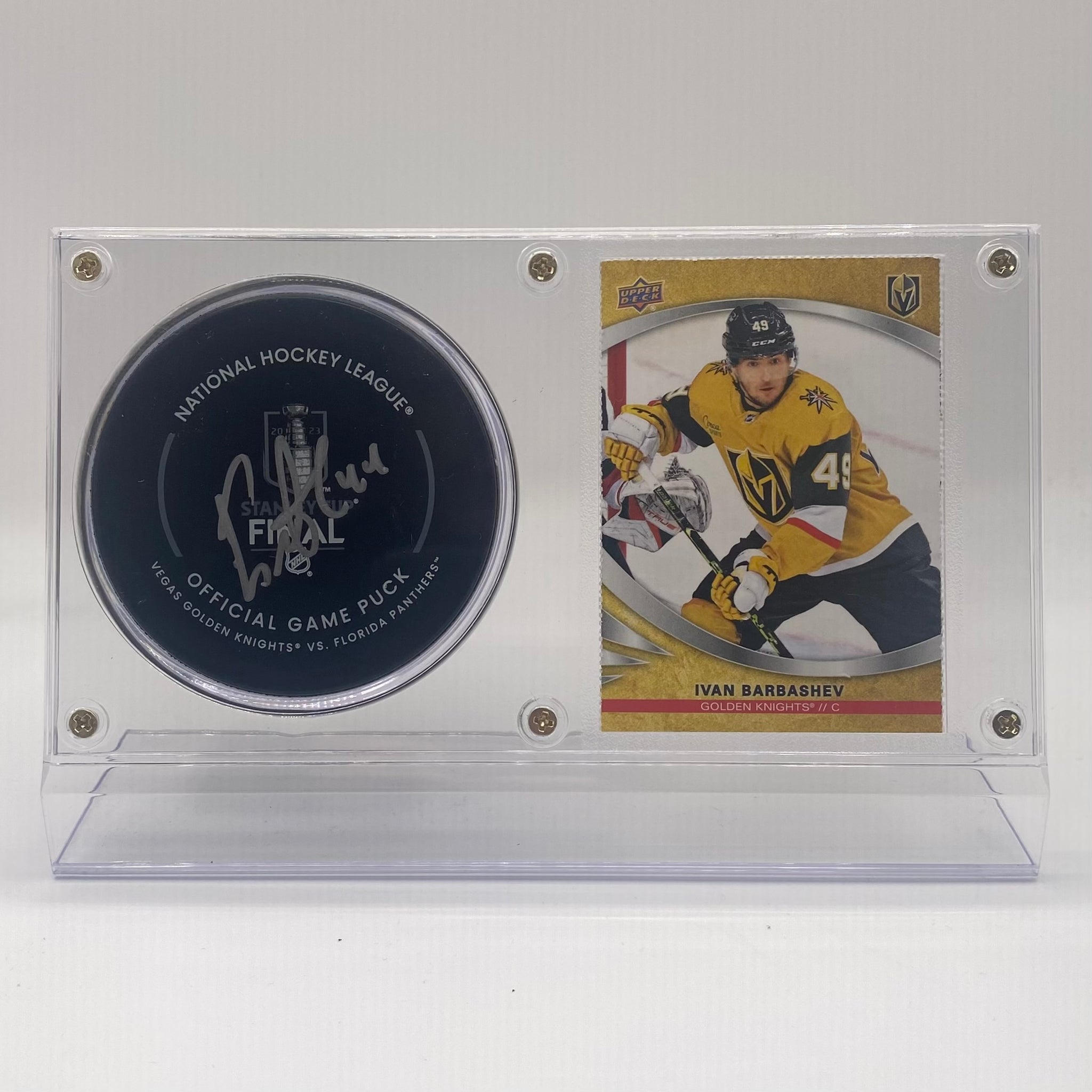 Ivan Barbashev Vegas Golden Knights Stanley Cup Champions Autographed Hockey Puck and Trading Card Case