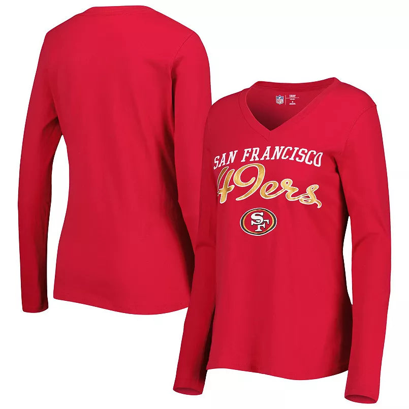 San Francisco 49ers Women's Post Season V-Neck T-Shirt - Scarlet