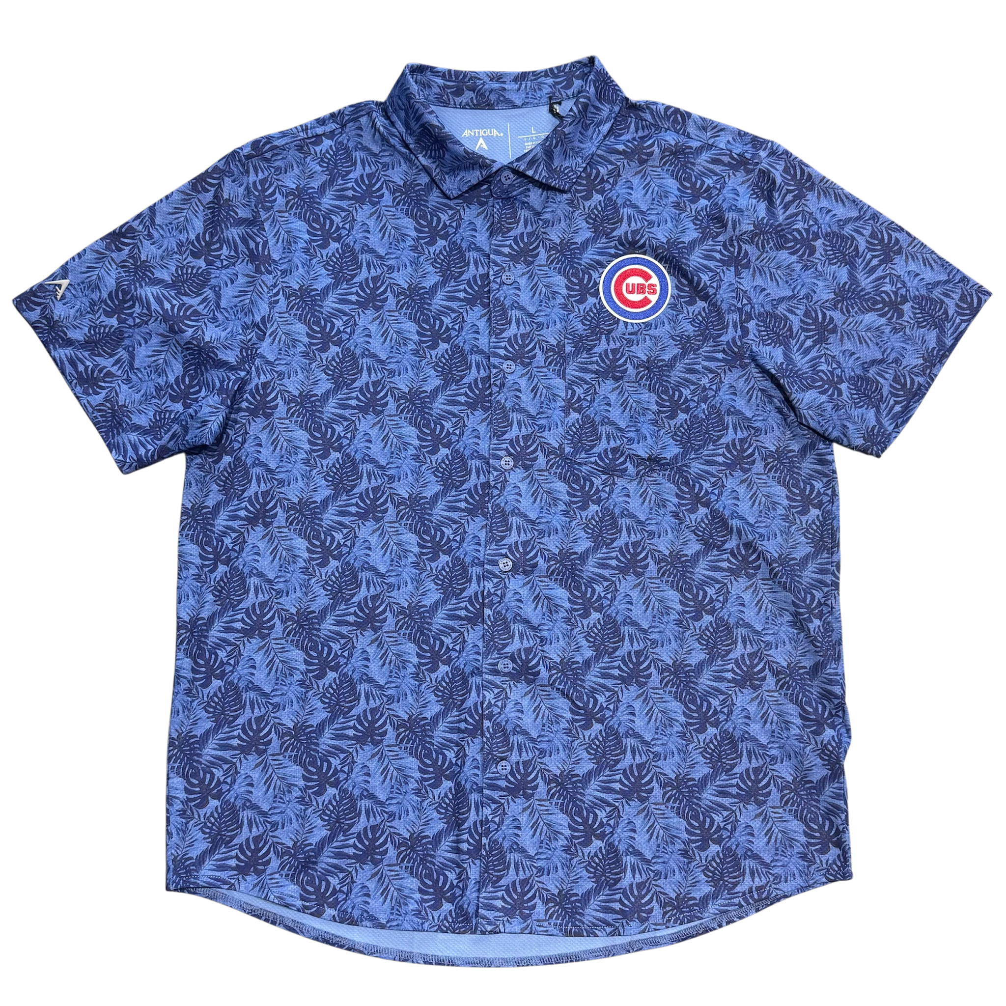 Chicago Cubs Men's Antigua Tampa Button Up Dri Fit Shirt - Blue