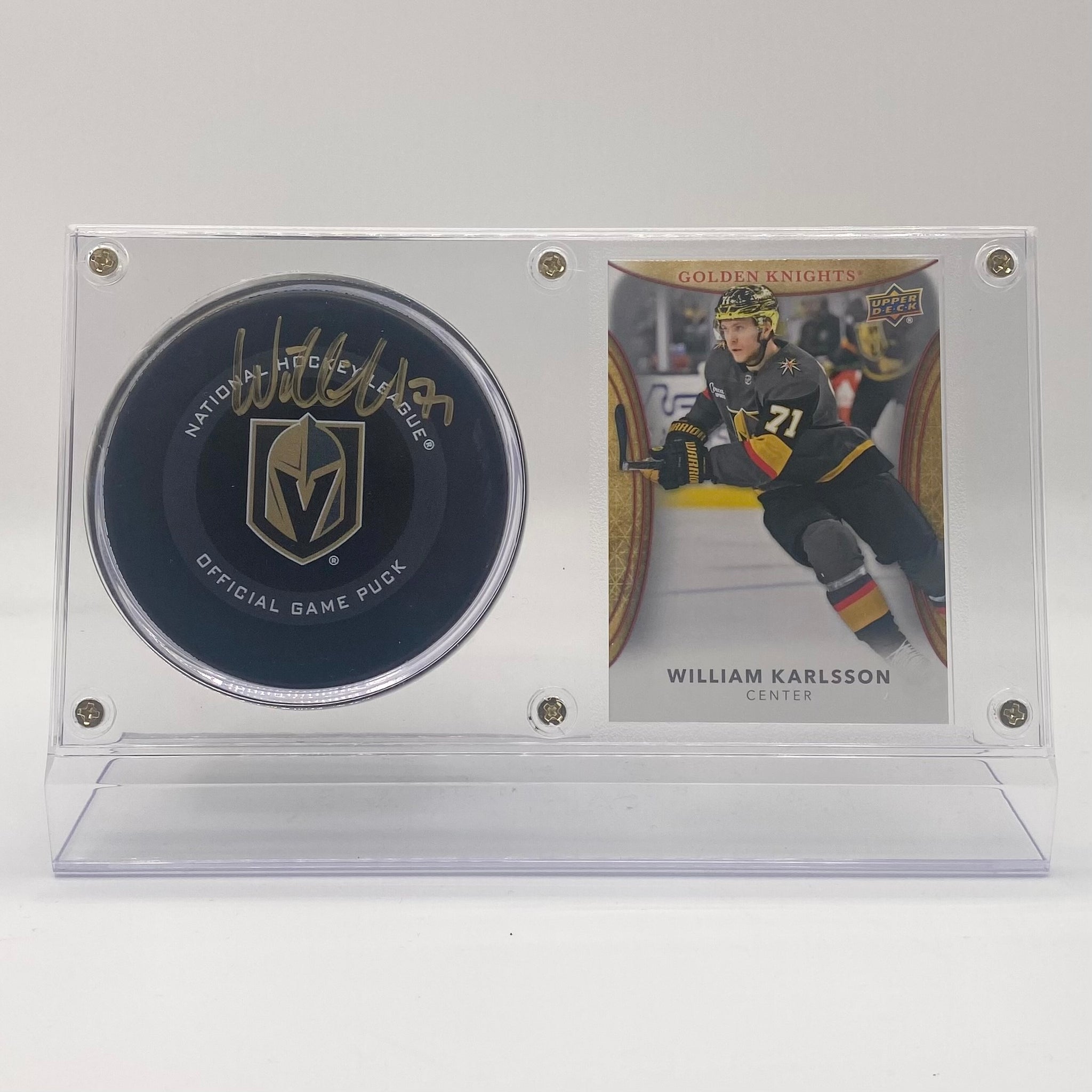 William Karlsson Vegas Golden Knights Autographed Hockey Puck and Trading Card Case