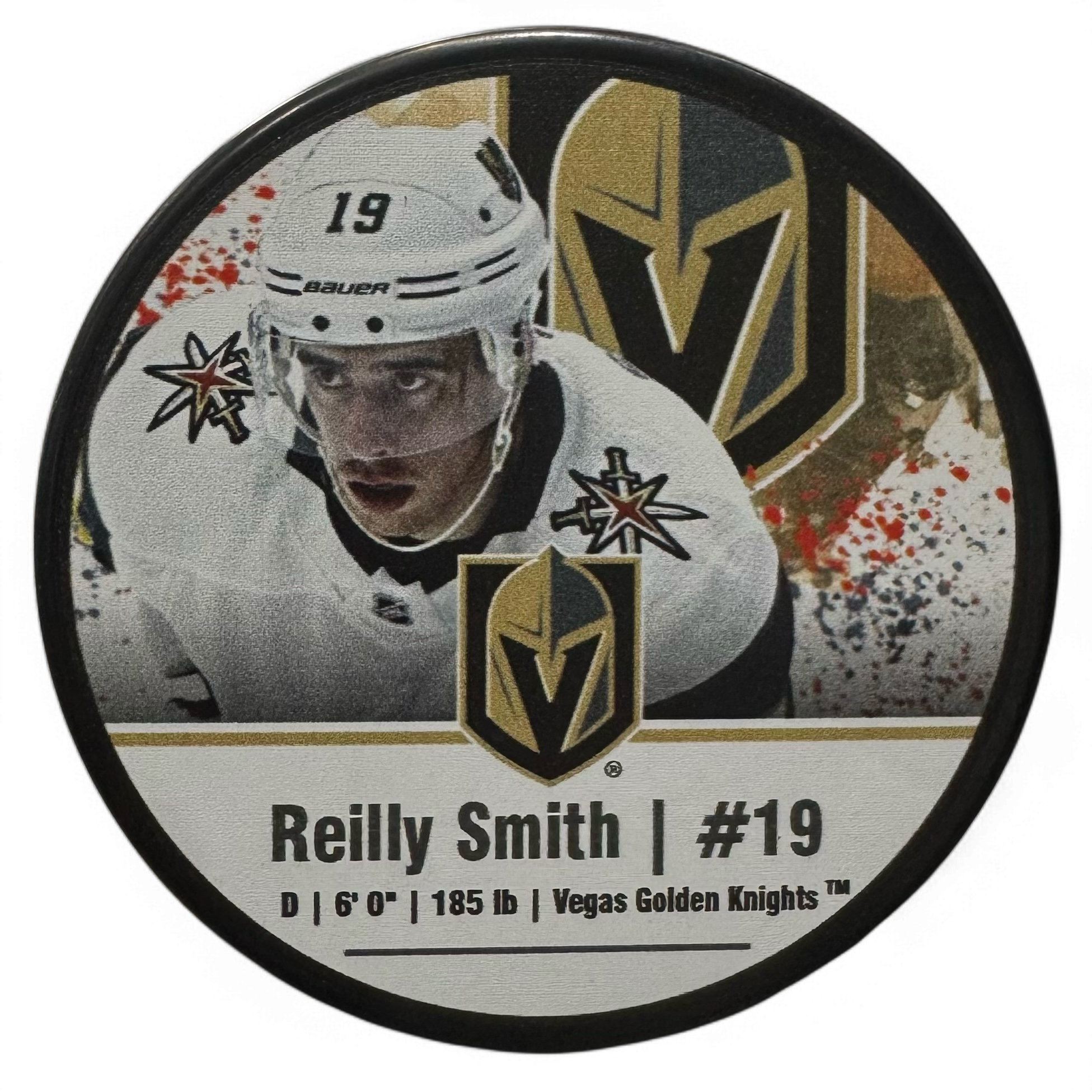 Vegas Golden Knights Reilly Smith #19 Away Jersey Souvenir Puck