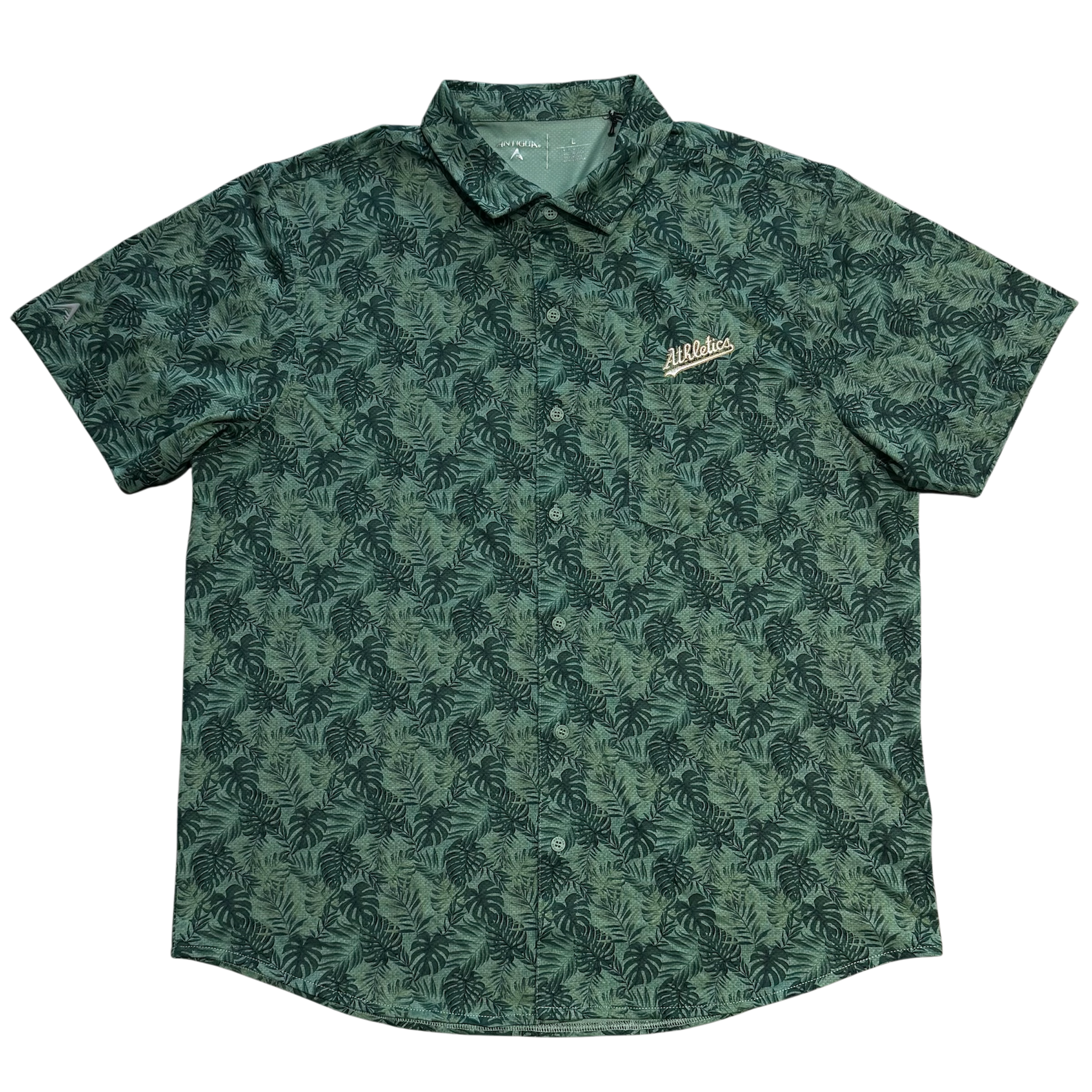 Athletics Men's Antigua Tampa Button Up Dri Fit Shirt - Green
