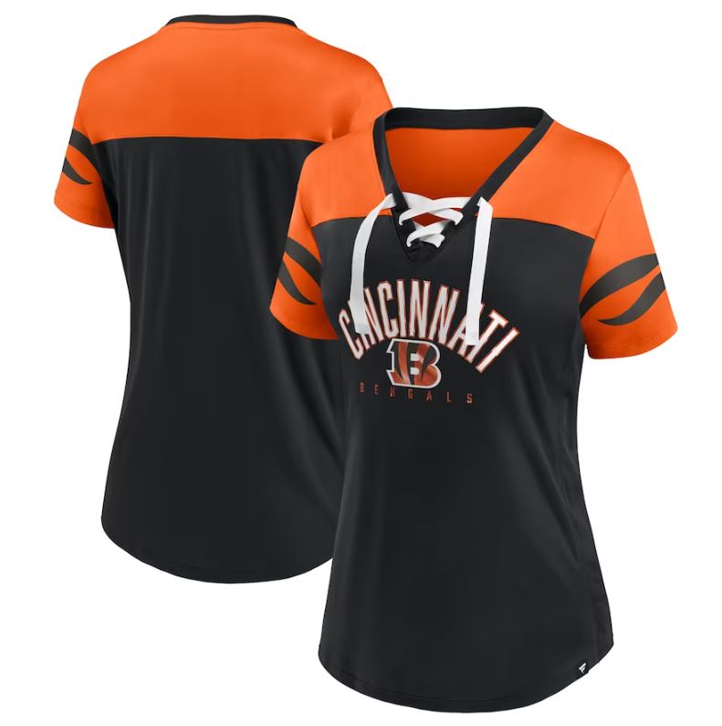 Cincinnati Bengals Black/Orange Blitz & Glam Lace-Up V-Neck Jersey T-Shirt