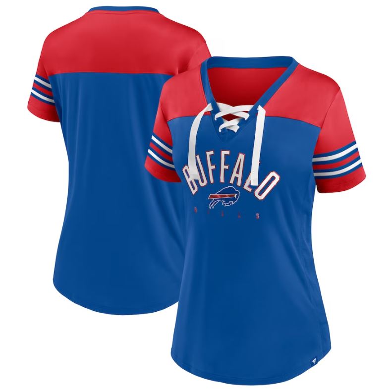 Buffalo Bills Royal/Red Blitz & Glam Lace-Up V-Neck Jersey T-Shirt