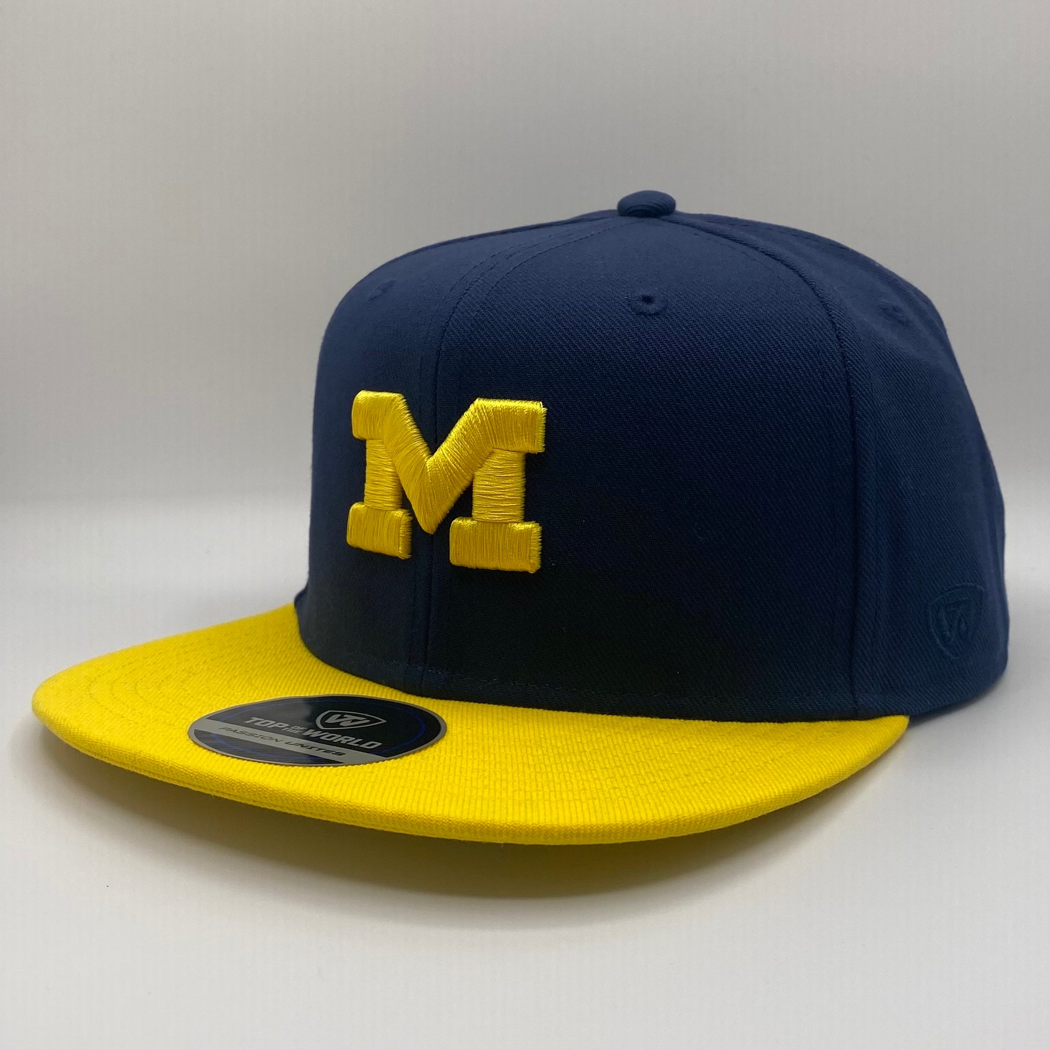 Michigan Wolverines Top of the World Victory Flat Bill Snapback Hat - Navy/Yellow