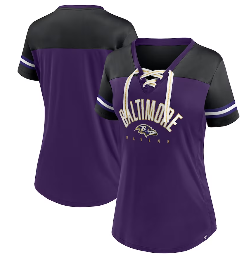 Baltimore Ravens Fanatics Women's Blitz & Glam Lace-Up  Purple/Black V-Neck Jersey T-Shirt