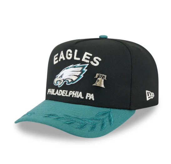 Philadelphia Eagles 2025 NFL Draft New Era 59FIFTY A-Frame Fitted Hat w/ Pin - Black/Midnight Green