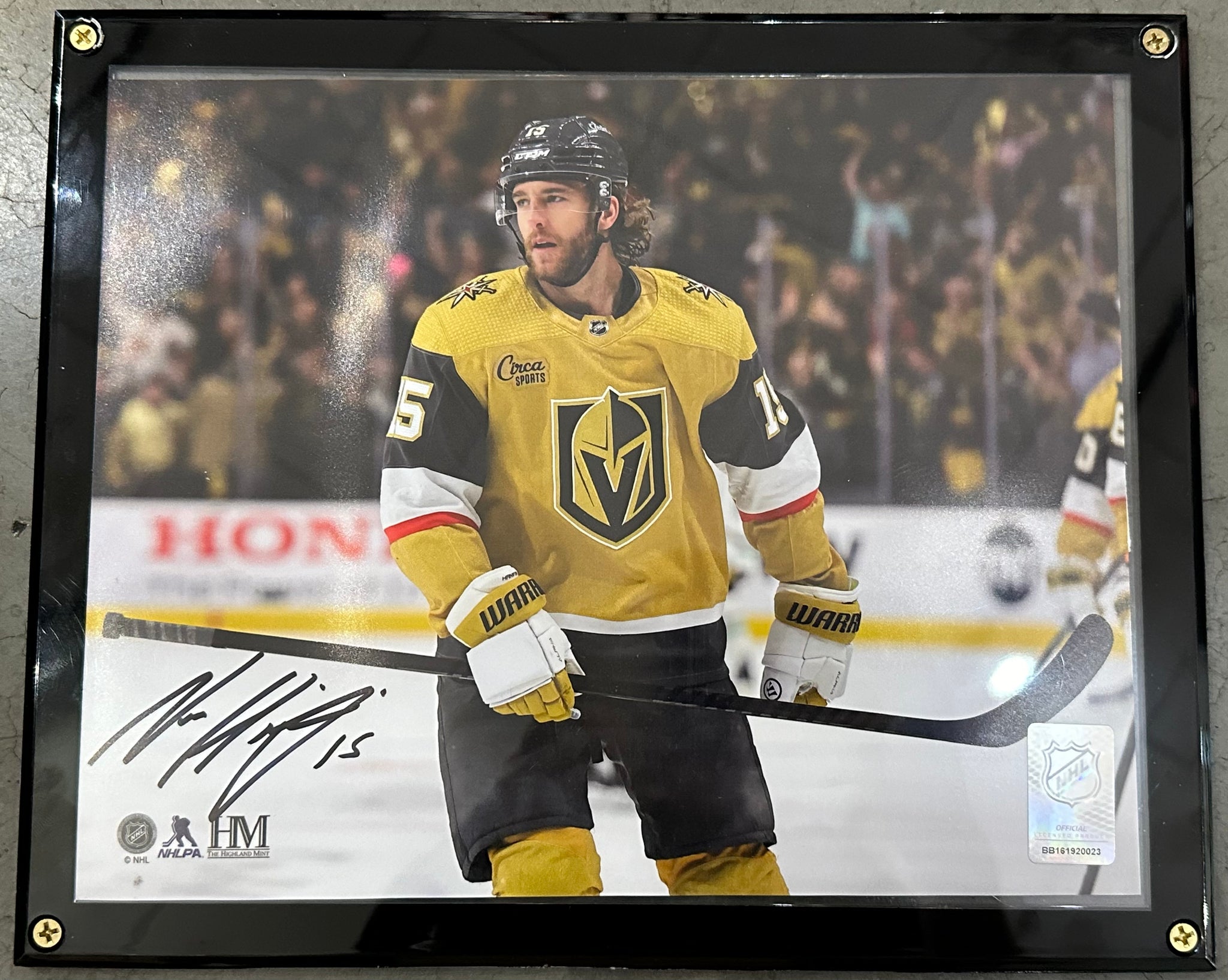 Noah Hanifin Signed Gold Jersey #2 8x10 Photo in Case