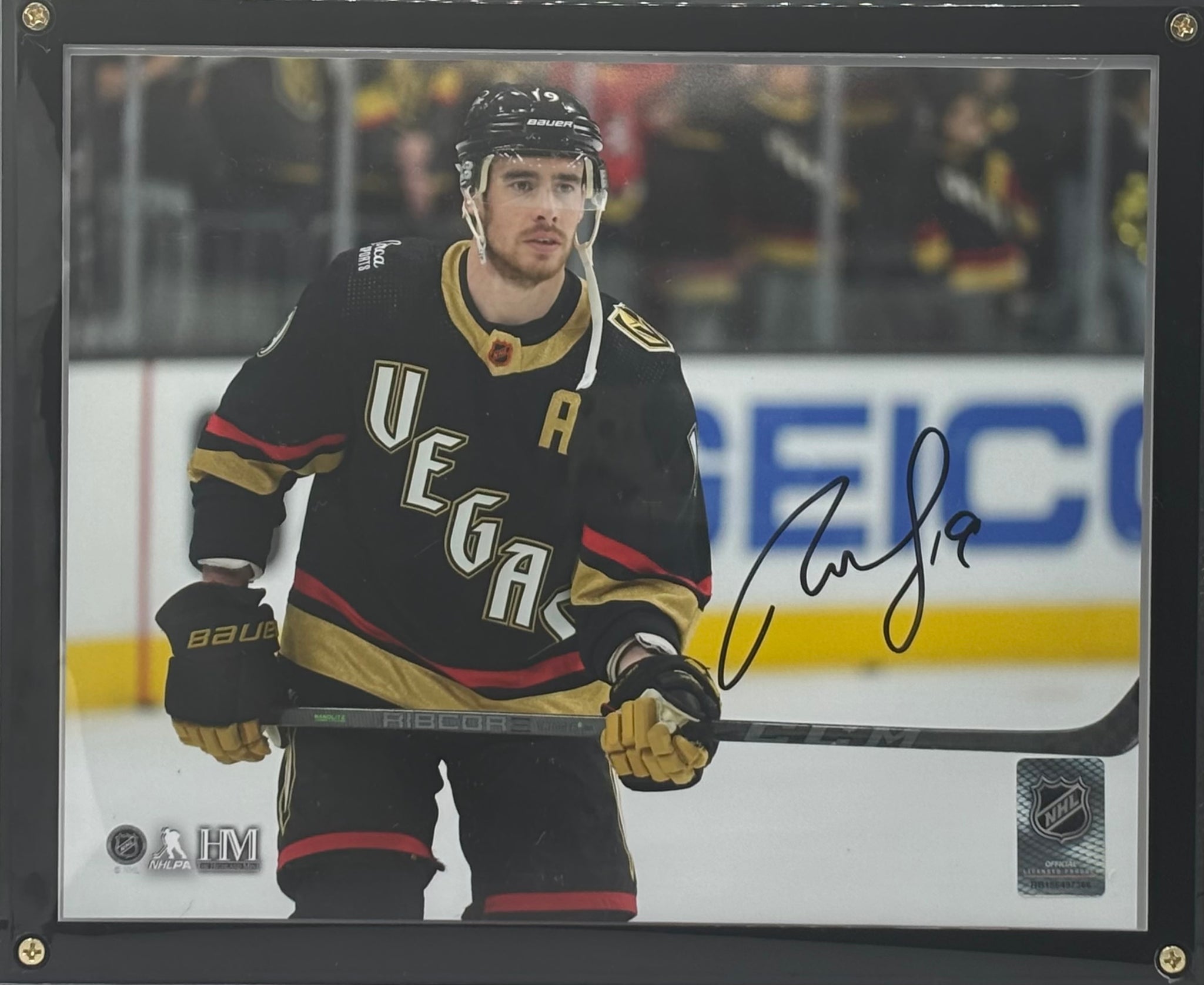 Vegas Golden Knights Autographed Reilly Smith Take a Shot 2.0 Jersey 8x10 Photo