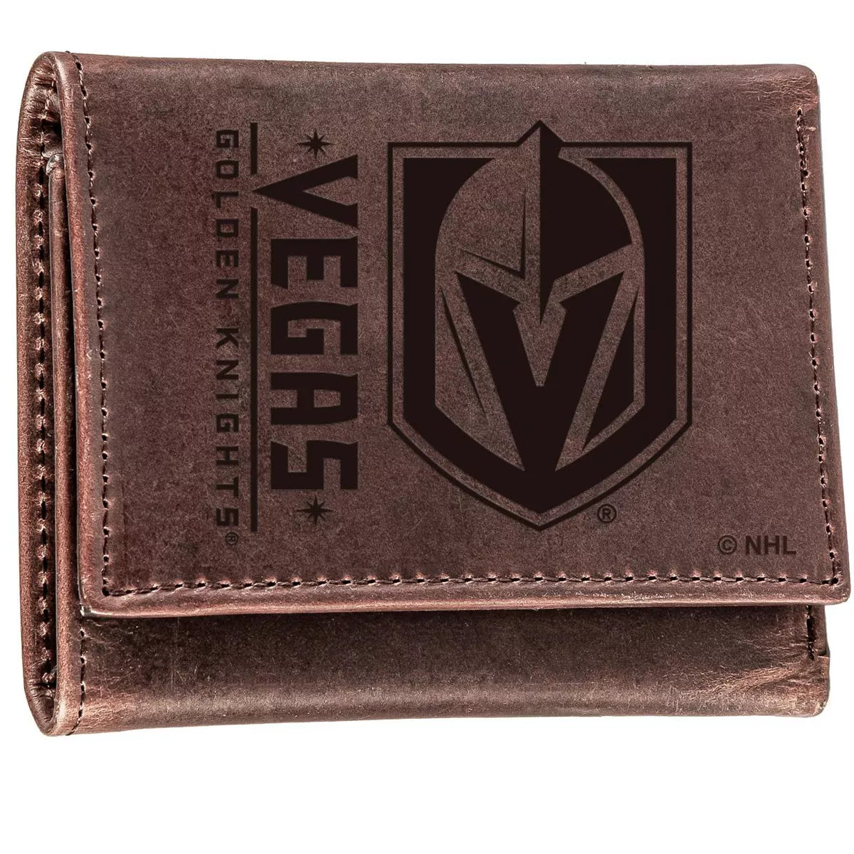 Vegas Golden Knights Brown Leather Trifold Wallet Officially Licensed with Gift Box