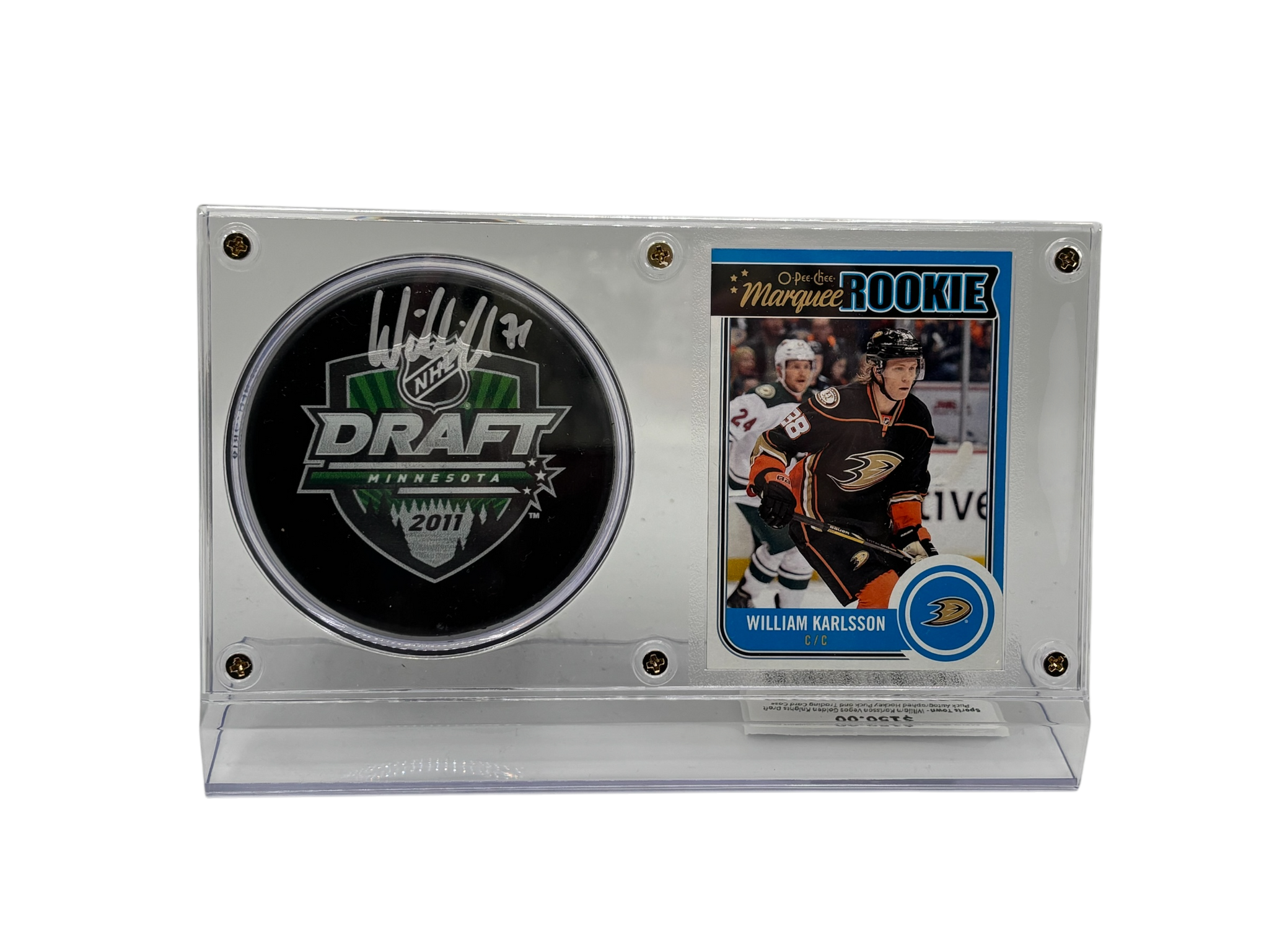 William Karlsson Vegas Golden Knights Draft Puck Autographed Hockey Puck and Trading Card Case