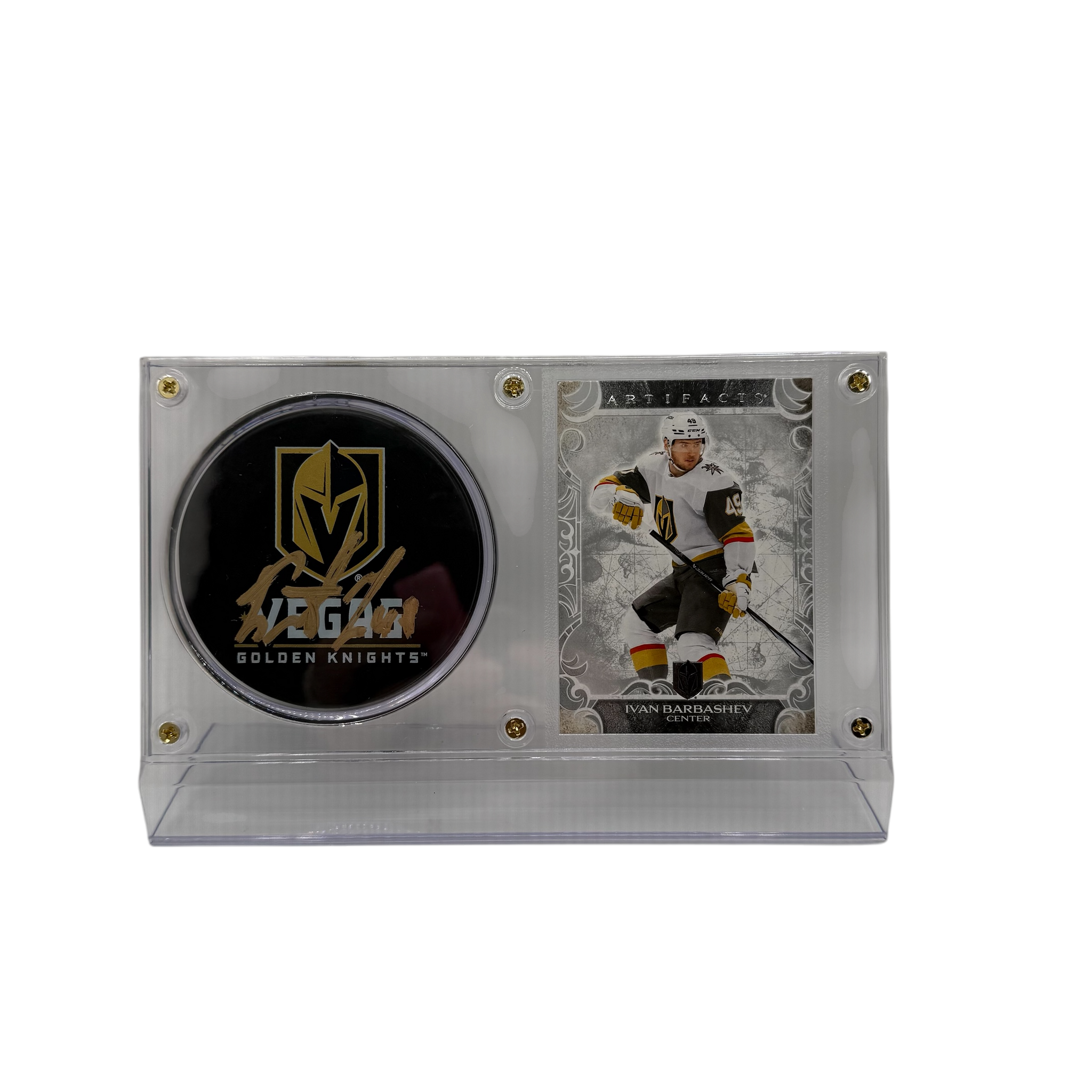 Ivan Barbashev Vegas Golden Knights Autographed Hockey Puck and Trading Card Case-White Card