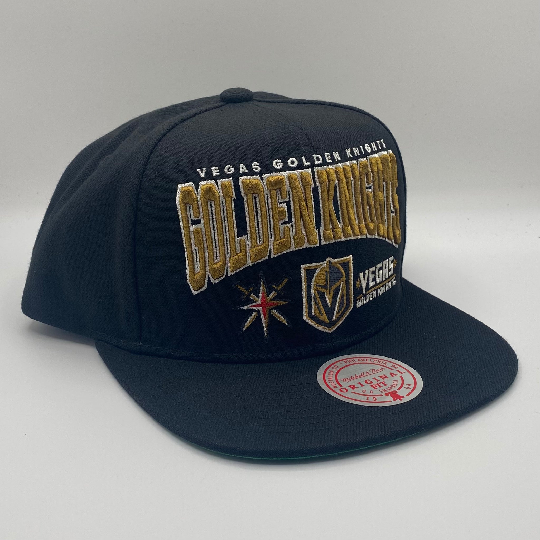 Vegas Golden Knights Mitchell & Ness Triple Logo Adjustable Hat - Black