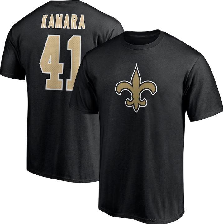 New Orleans Saints Alvin Kamara Player Icon Name & Number Black T-Shirt