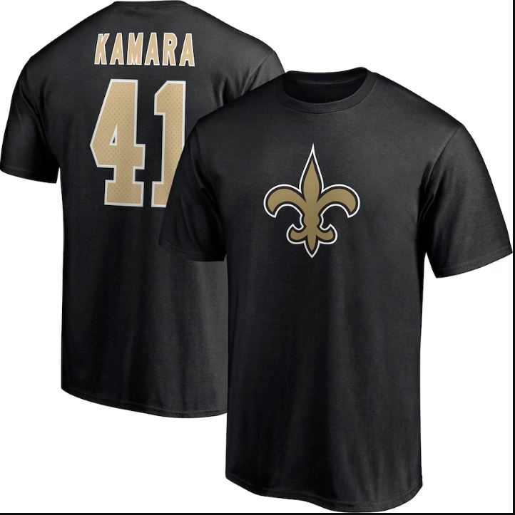 New Orleans Saints Alvin Kamara Player Icon Name & Number Black T-Shirt