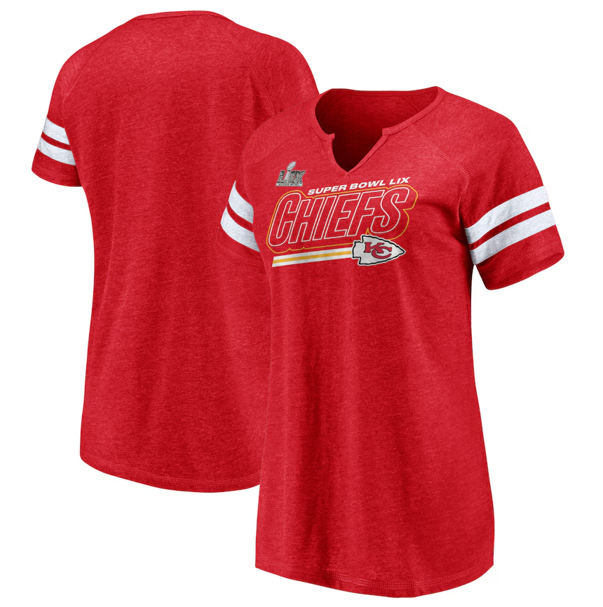 Kansas City Chiefs Fanatics Women's Super Bowl LIX Cheer Section Tri-Blend Notch Neck T-Shirt - Heather Red