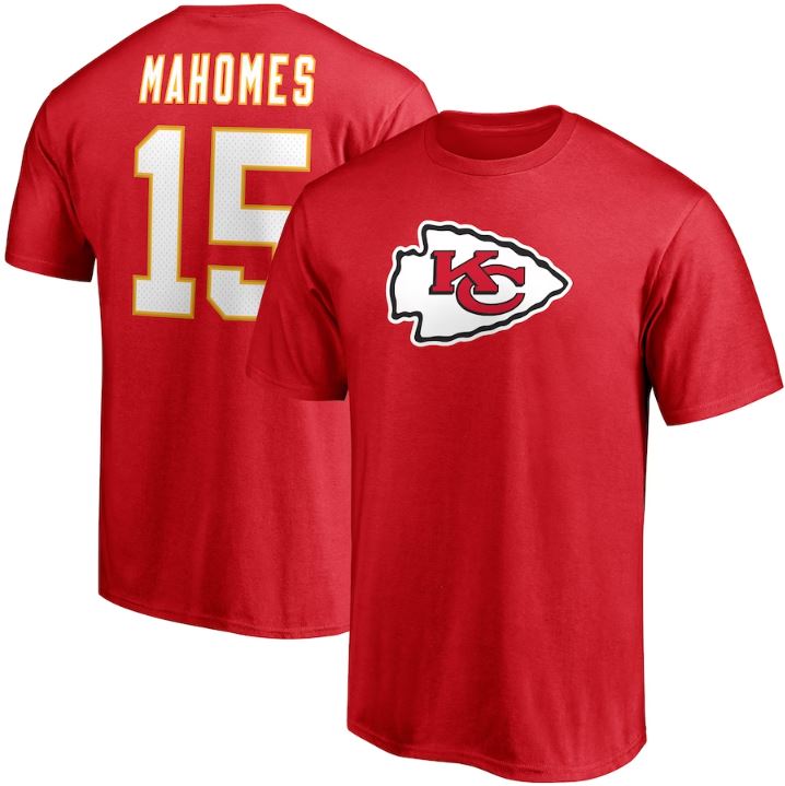 Patrick Mahomes Red Kansas City Chiefs Player Icon Name & Number T-Shirt