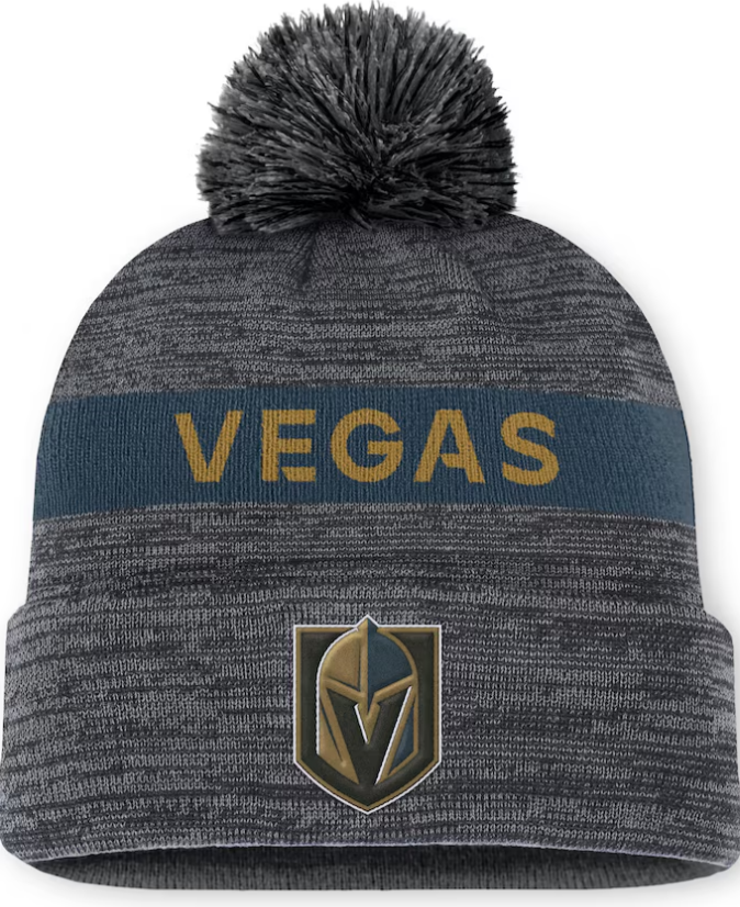 Vegas Golden Knights Fanatics Gray Authentic Pro Rink Cuffed Knit Hat with Pom