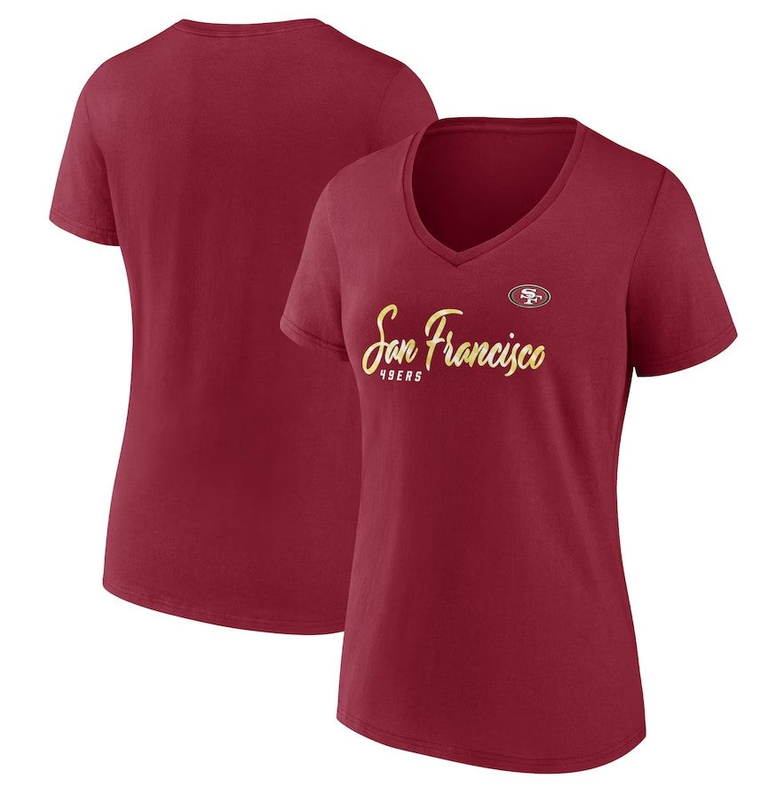 San Francisco 49ers Women's Blitz & Glam Lace-Up V-Neck Jersey T-Shirt –  Sports Town USA