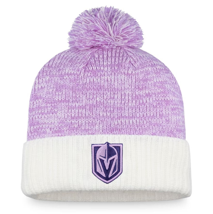 Vegas Golden Knights White/Purple 2022 Hockey Fights Cancer Authentic Pro Cuffed Knit Beanie with Pom