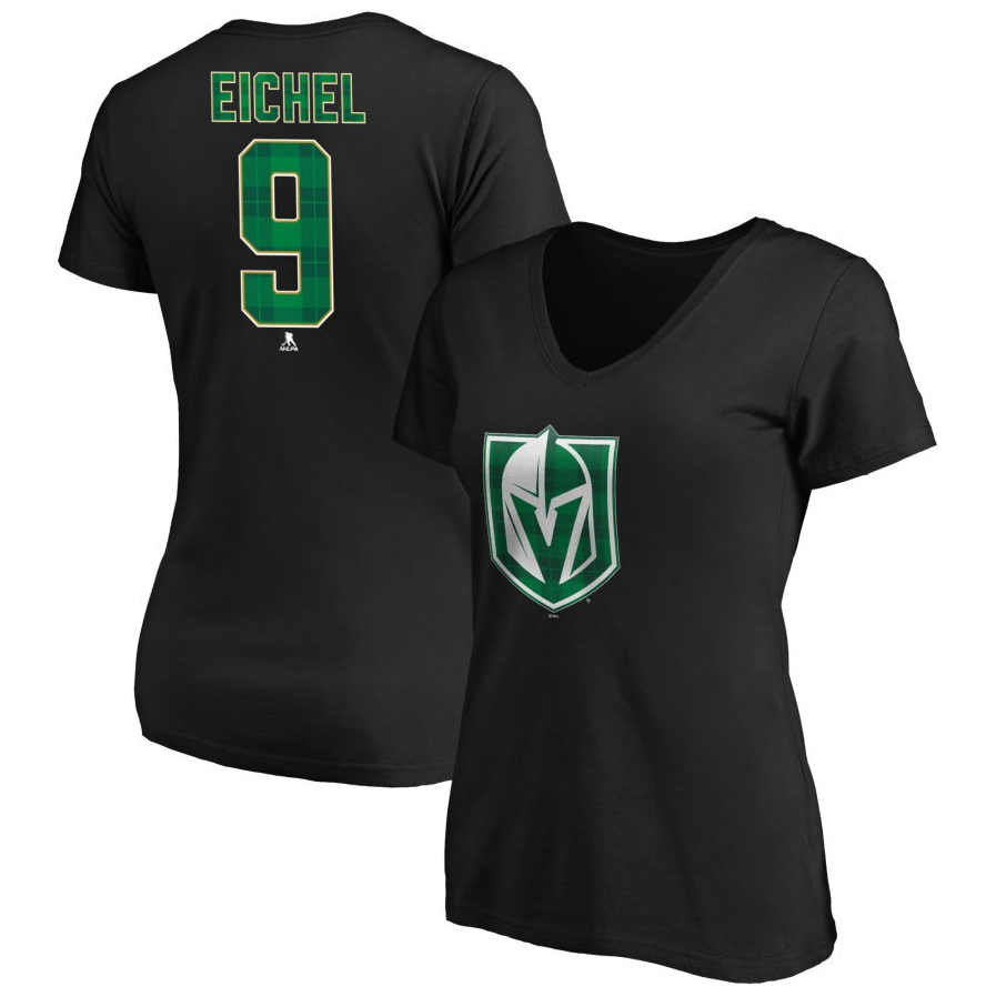 Vegas Golden Knights Jack Eichel #9 Women's St. Patrick's Name & Number T-Shirt